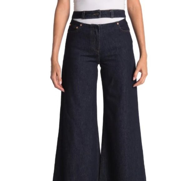 💎 Valentino Detached Waistband Wide-Leg Denim Jeans – Size 27 (Fits US 4–6) - Picture 3 of 15